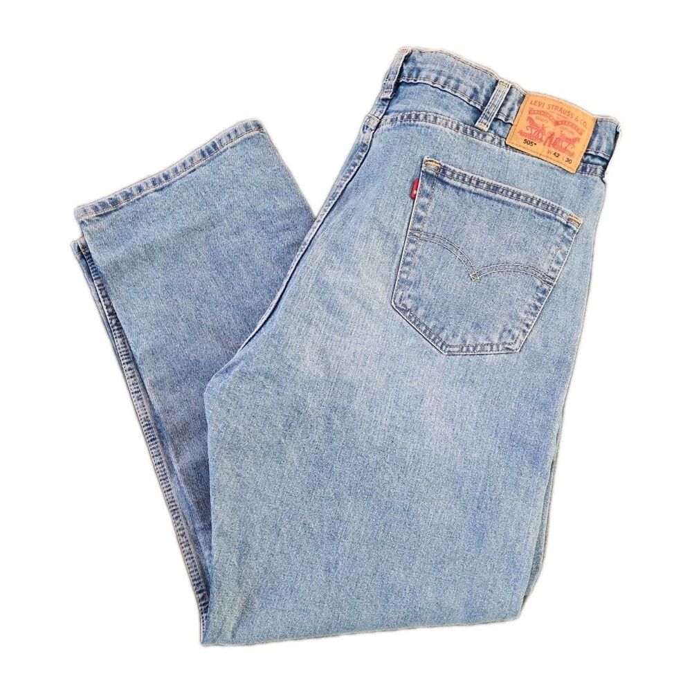 Levi's 505 Jeans Mens 42x30 Stretch Regular Fit Straight Leg Medium Stonewash
